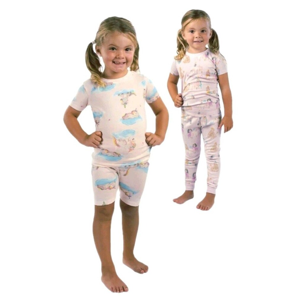 Burt's Bees 4pc Pajama Set 100% Organic Cotton Unicorn Tea Party Pink Girls 2T